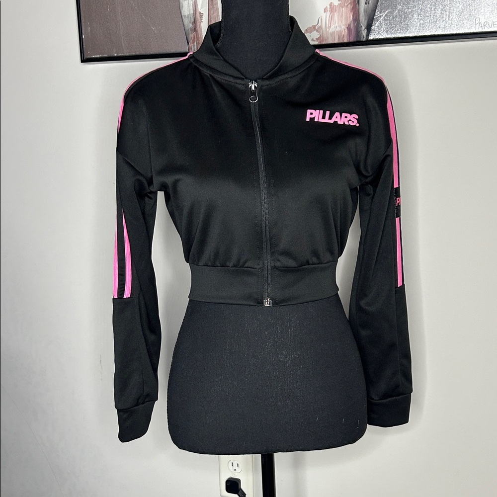 Women's Black Bomber Jacket with Pink Accents